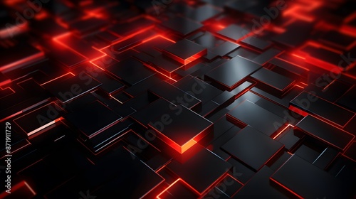 
3d rendering of red and black abstract geometric background. Scene for advertising, technology, showcase, banner, game, sport, cosmetic, business, metaverse. Sci-Fi Illustration. Product display