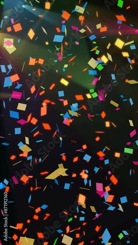 Animation of shining falling confetti on a transparent background. Vertical alpha channel.