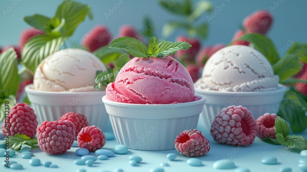 Raspberry Ice Cream Delight with Fresh Berries and Mint Raspberry Ice Cream Delight with Fresh Berries and Mint