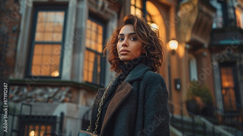 Elegant Woman In Chic Attire Exploring Urban Landscape