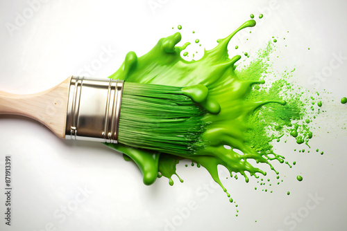 paint brush and green paint splashes