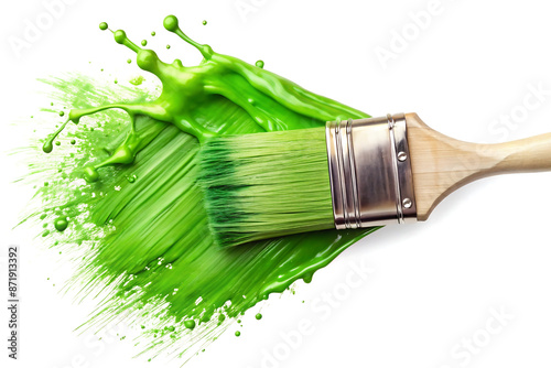 paint brush and green paint splashes