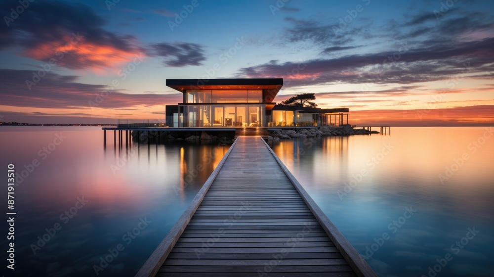 Fototapeta premium an elegant modern house on the water