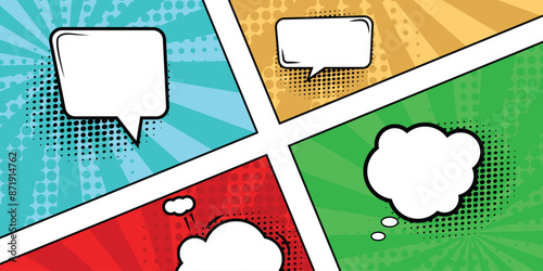 vector comic panels in various colors and angles, comic images, image panels, cartoon backgrounds, suitable for headlines, or places for anime images