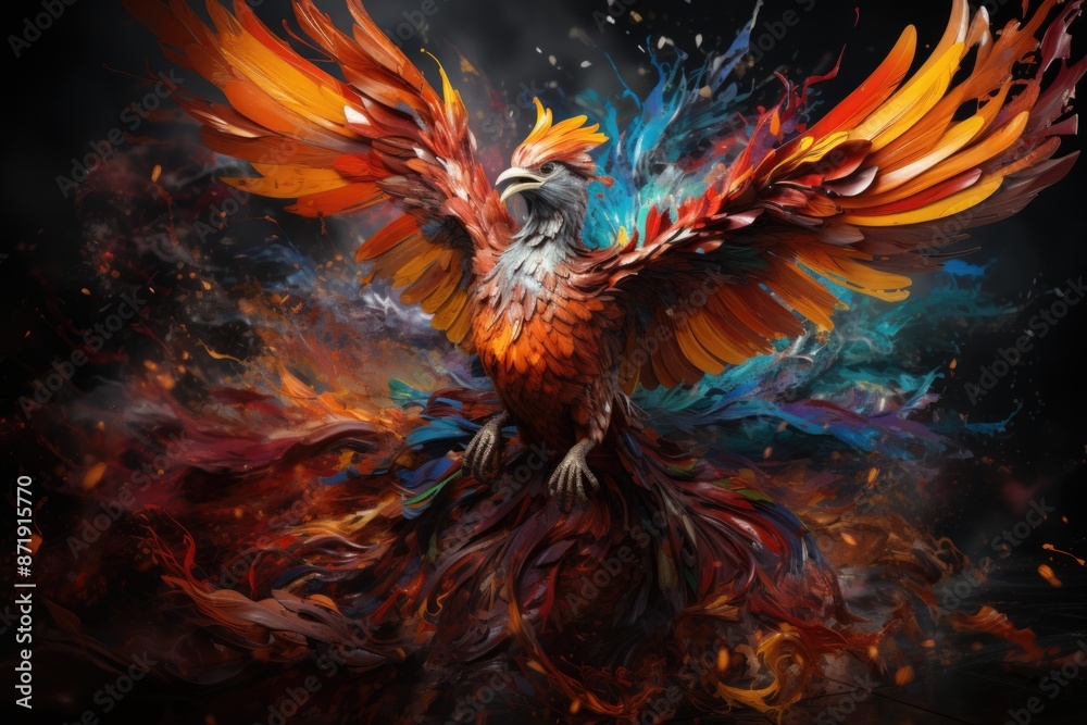 Fototapeta premium Winged Renaissance The Impressionist Phoenix dances in the vibrant skies, generative IA