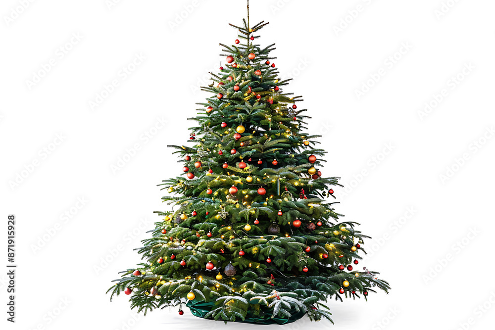 Fototapeta premium decorated christmas tree with balls isolated on white background