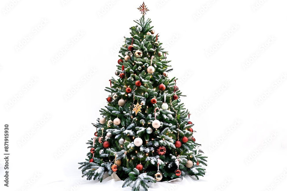 decorated christmas tree with balls isolated on white background decorated christmas tree with balls isolated on white background