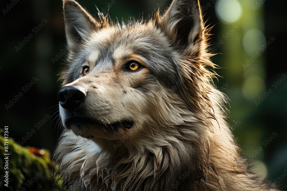 Fototapeta premium Wild portrait the wolf's life revealed in realistic and expressive details., generative IA
