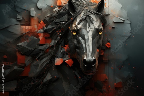 Equine Tessitura the aesthetic symphony of the fusion between modern abstract an, generative IA photo