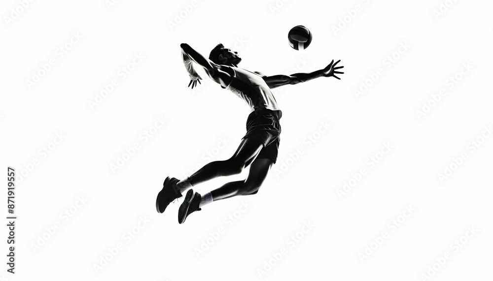 Silhouette of a volleyball player hitting the ball Silhouette of a volleyball player hitting the ball