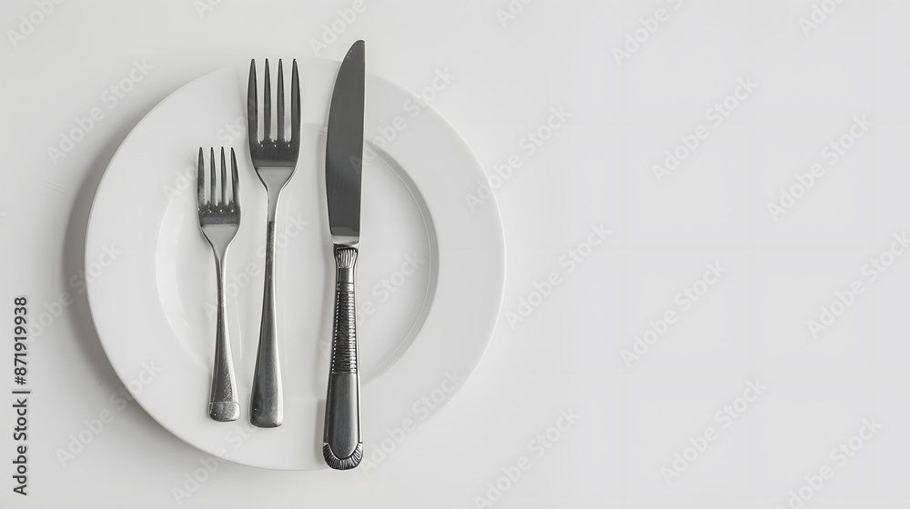 Cutlery, fork, knife, spoon and empty plate on a colored background. AI Generated Cutlery, fork, knife, spoon and empty plate on a colored background. AI Generated