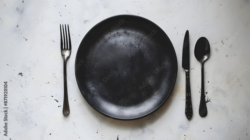 Cutlery, fork, knife, spoon and empty plate on a colored background. AI Generated Cutlery, fork, knife, spoon and empty plate on a colored background. AI Generated