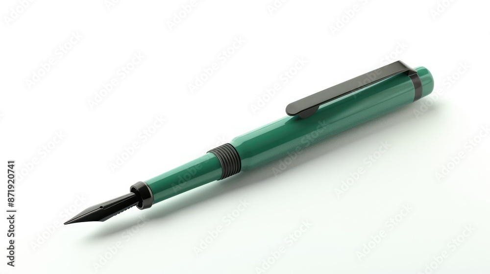 Fountain pen. Green plate on white background. Fountain pen. Green plate on white background.