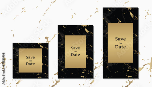 Wedding invitation cards black gold marble texture with frame design template3
