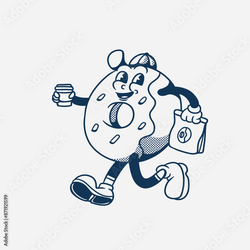 mascot character donut with retro style good for brand food company, logo, symbol, groovy character, food mascot