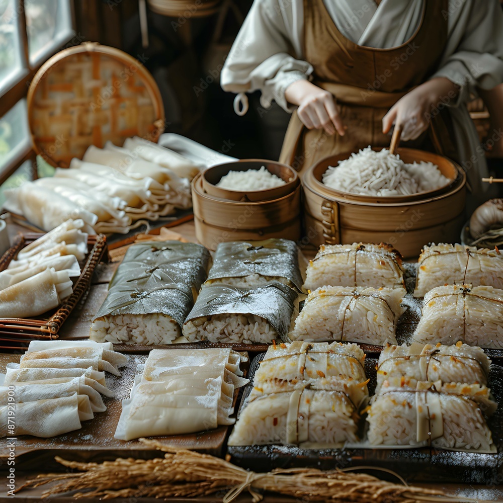 Rice dumpling steaming process. Rice dumpling steaming process.
