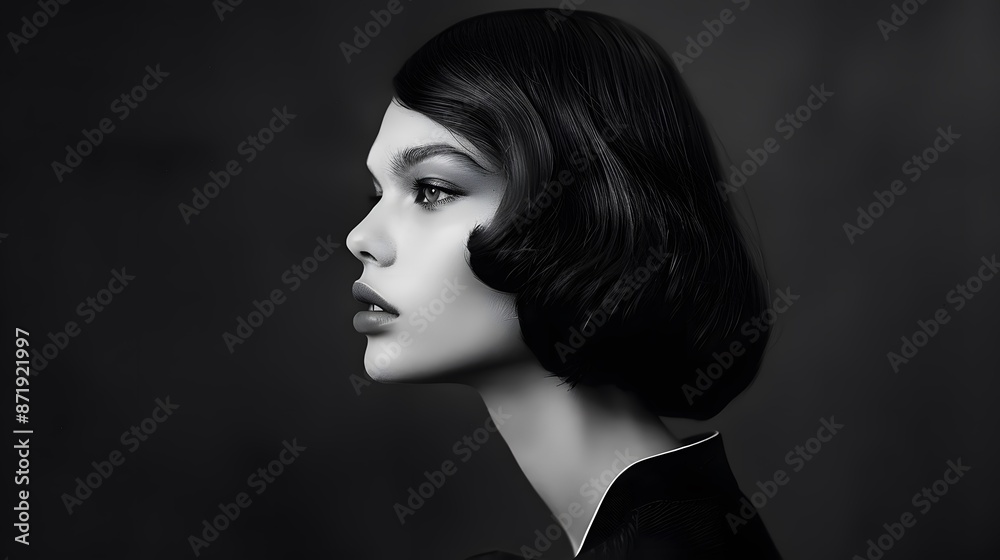 editorial fashion photography, portrait profile shot of an Italian model with a blunt long bob. editorial fashion photography, portrait profile shot of an Italian model with a blunt long bob.