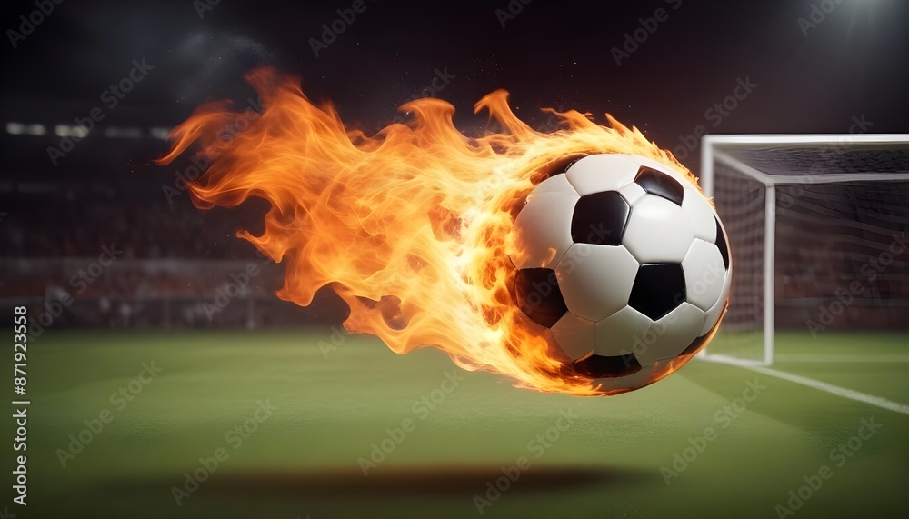 Fototapeta premium burning soccer ball in football ground