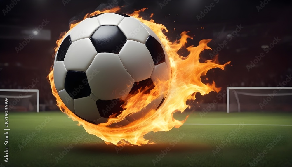 Fototapeta premium burning soccer ball in football ground