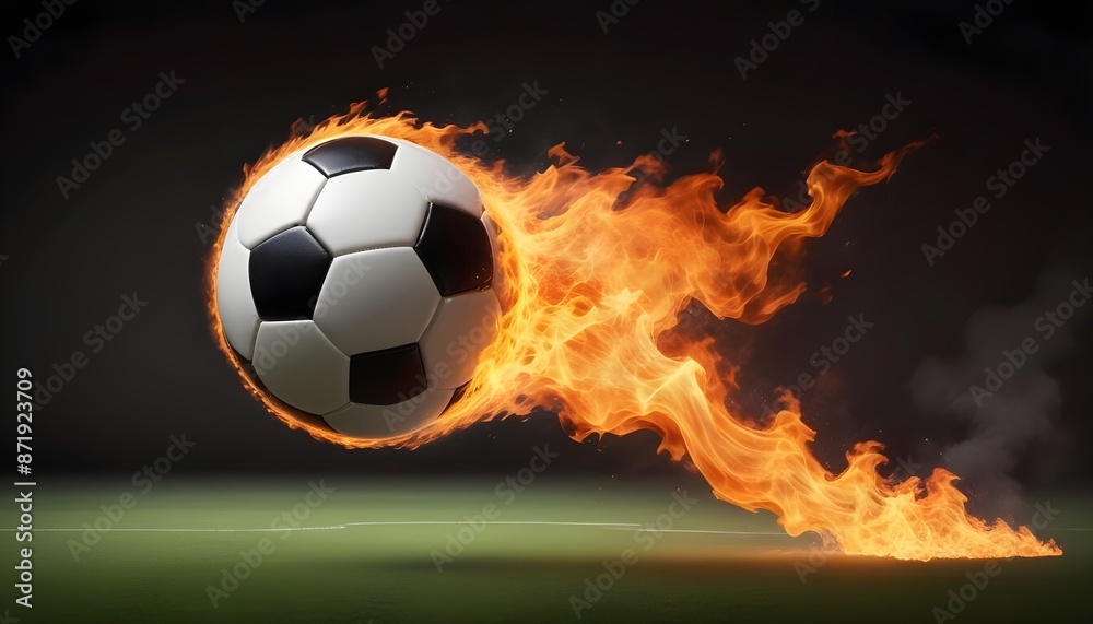 Naklejka premium burning soccer ball in football ground