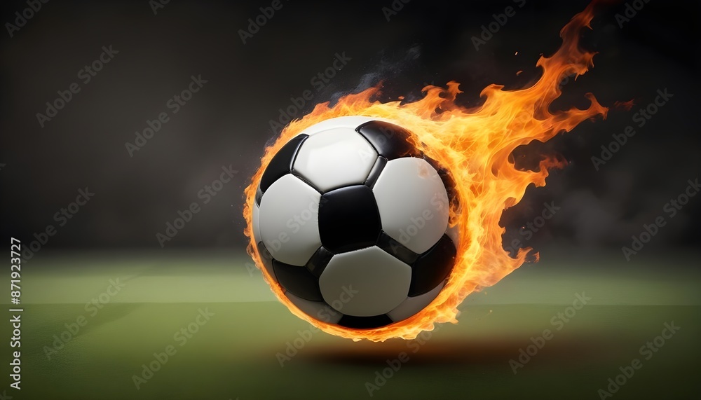 Fototapeta premium burning soccer ball in football ground