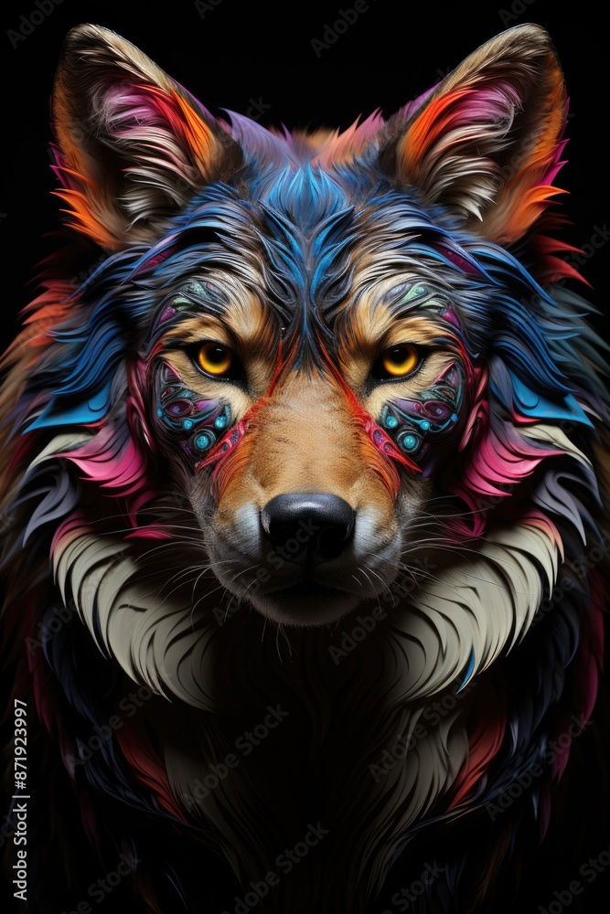 Wolf Neon Night Majesty under the electric moon vibrant lines and bright conto, generative IA Wolf Neon Night Majesty under the electric moon vibrant lines and bright conto, generative IA