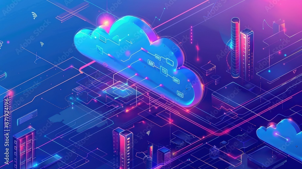Cloud computing technology concept. Futuristic illustration Cloud computing technology concept. Futuristic illustration