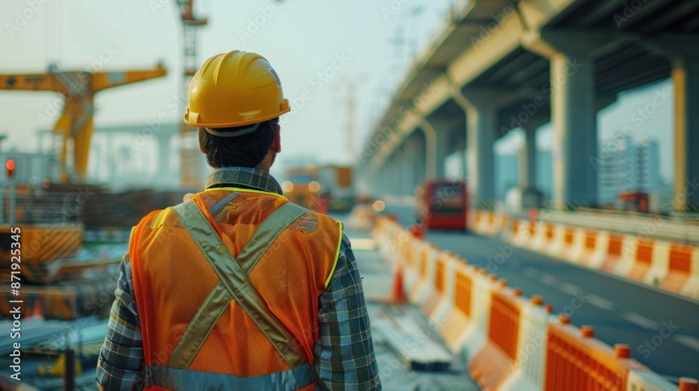 On-site inspection by a civil engineer overseeing a road construction project, checking quality and adherence to engineering standards. Ideal for stock images illustrating infrastructure improvement. On-site inspection by a civil engineer overseeing a road construction project, checking quality and adherence to engineering standards. Ideal for stock images illustrating infrastructure improvement.