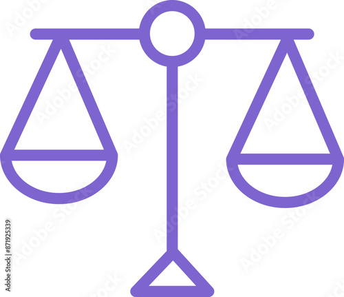 A purple scale icon with two equal weights on each side. The scale is a symbol of justice and balance