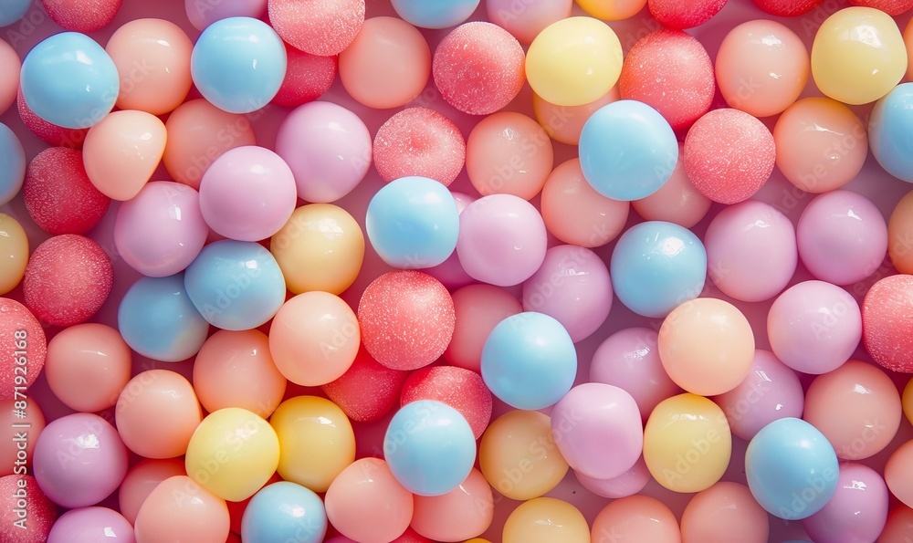 colorful pastel shiny candy beads creating an abstract background, soft focus and lighting with small round spheres in pink, blue, yellow, white, and lavender colorful pastel shiny candy beads creating an abstract background, soft focus and lighting with small round spheres in pink, blue, yellow, white, and lavender