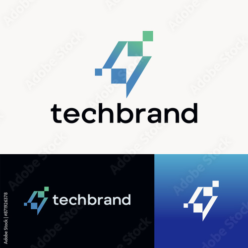 Electric Pixel Tech Logo Design Vector