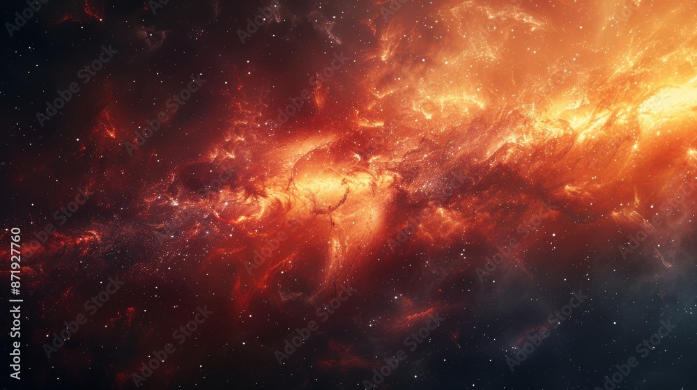 Fototapeta premium A stunning abstract background featuring a vibrant nebula, glowing with fiery orange and red hues
