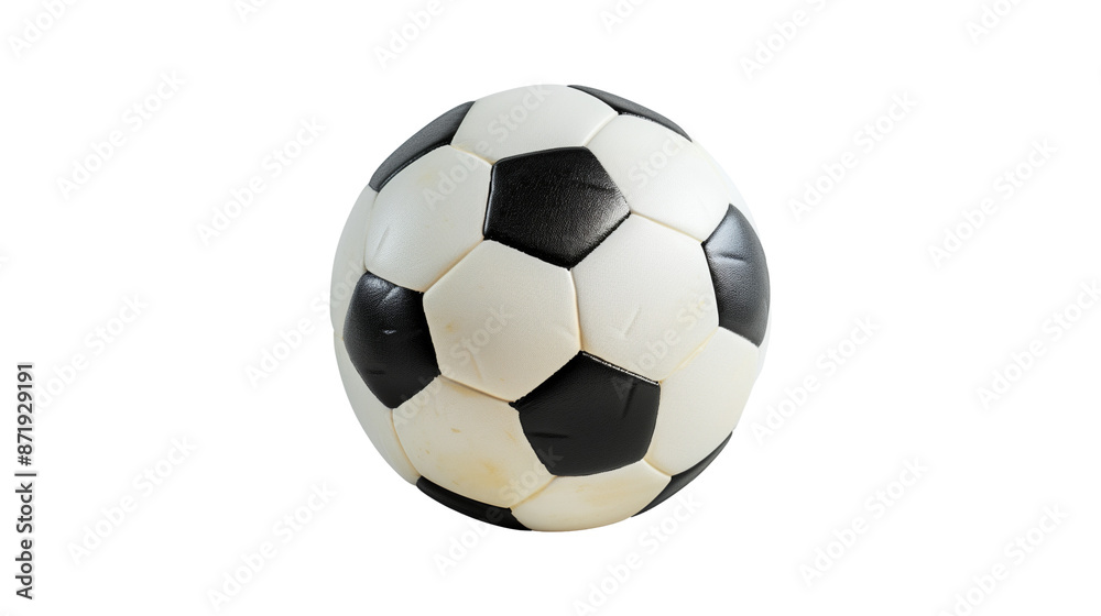 Closeup of a traditional black and white soccer ball with visible texture details on a transparent background. Sports equipment, soccer training, football game, sports accessories concept. Closeup of a traditional black and white soccer ball with visible texture details on a transparent background. Sports equipment, soccer training, football game, sports accessories concept.