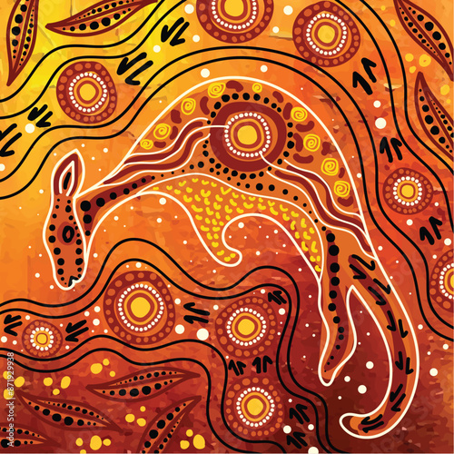 Vector format depiction of Aboriginal kangaroo dot art