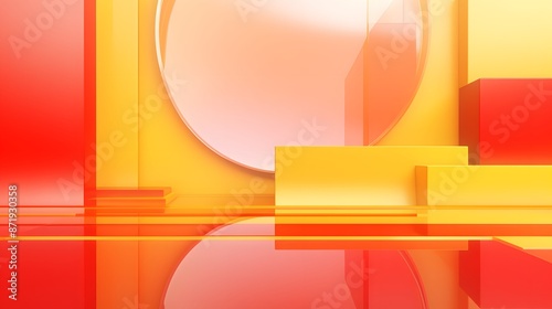 3d rendering of red and yellow abstract geometric background. Scene for advertising, technology, showcase, banner, game, sport, cosmetic, business, metaverse. Sci-Fi Illustration. Product display