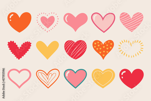 Set with heart shapes in various materials and colors