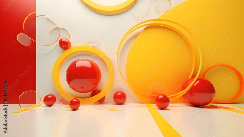 Obraz premium 3d rendering of red and yellow abstract geometric background. Scene for advertising, technology, showcase, banner, game, sport, cosmetic, business, metaverse. Sci-Fi Illustration. Product display