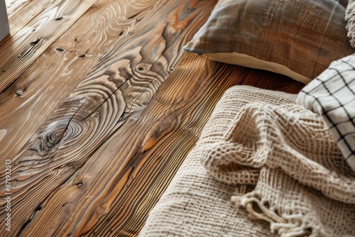 Textured wood surfaces with earthy tones 