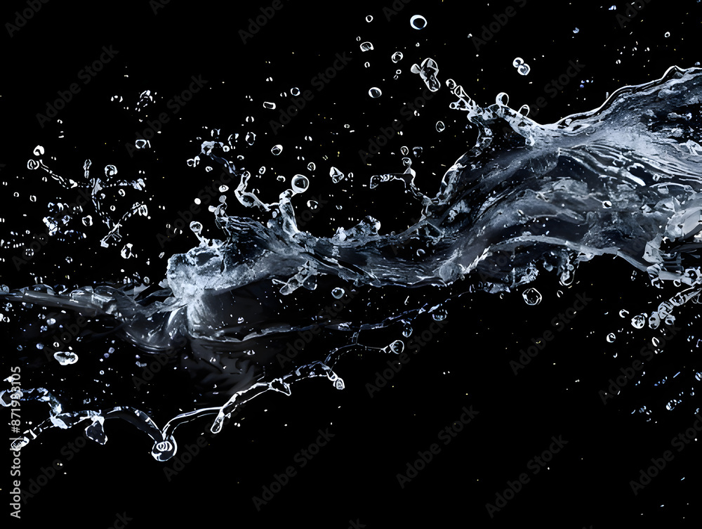 water splash isolated on black. Generative AI water splash isolated on black. Generative AI