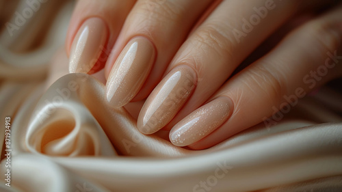 Beautiful beige manicure close-up, fashion, style