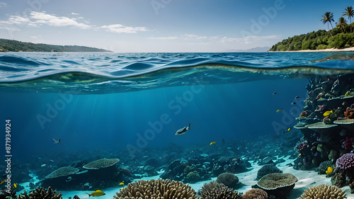  Artifical Intelligence generated under sea water scene illustration. underwater background.