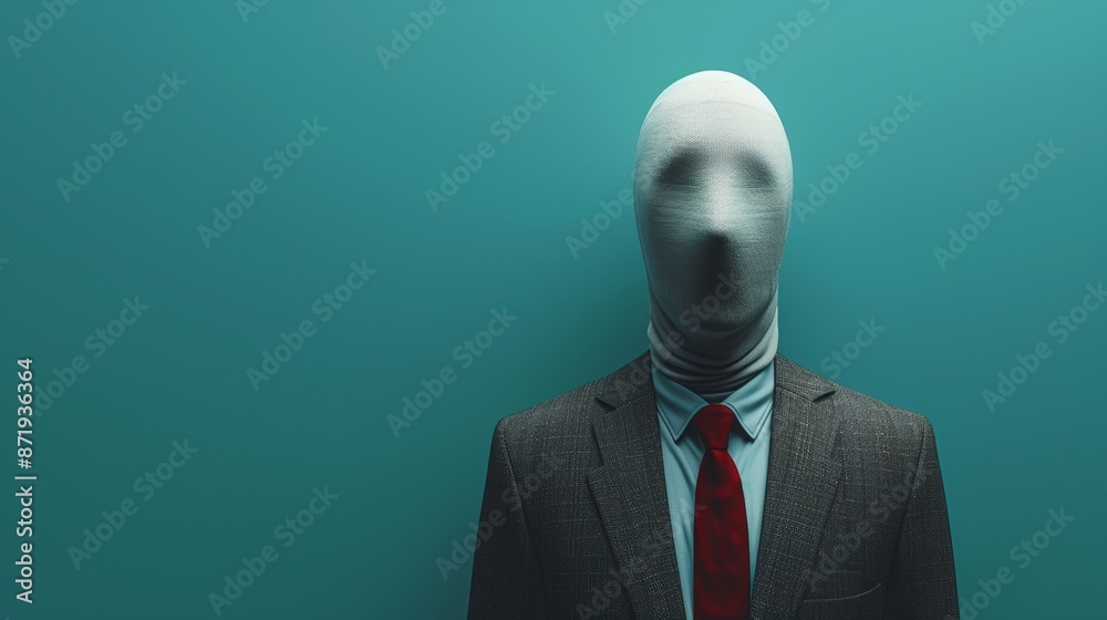 A man in a suit and tie with a mask on his face
