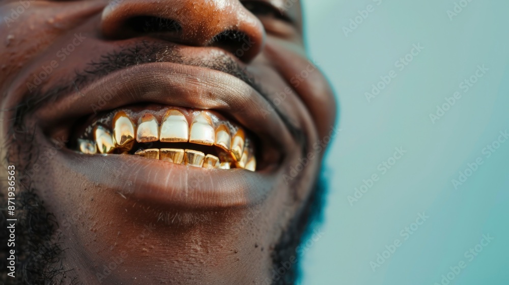 closeup of a black man with gold teeth