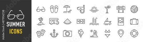 Photography Summer web icons in line style