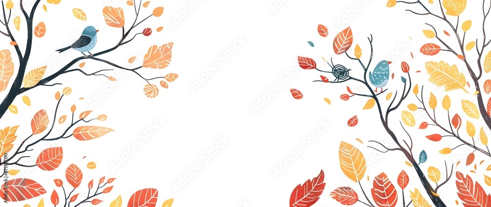 Autumnal Tree and Branch Doodle Border Design with Blank Space for Mockup Background Autumnal Tree and Branch Doodle Border Design with Blank Space for Mockup Background
