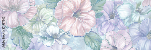 Intricate patterns of flowers and vines in pastel shades