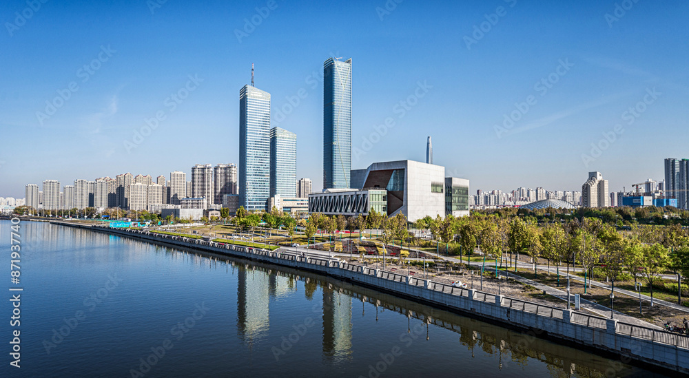 Fototapeta premium Modern Urban Riverfront Skyscrapers