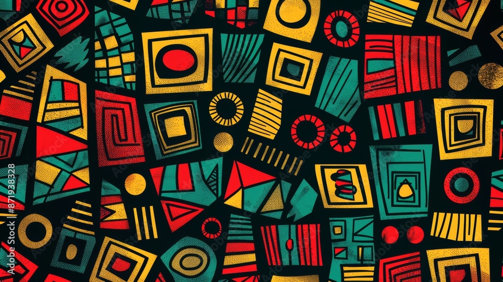 Vibrant geometric tribal pattern art design is full of color, detail, and cultural inspiration Vibrant geometric tribal pattern art design is full of color, detail, and cultural inspiration