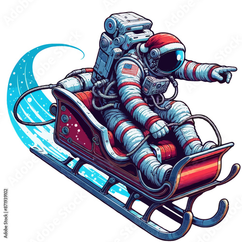 astronaut as christmas man on a sleigh
