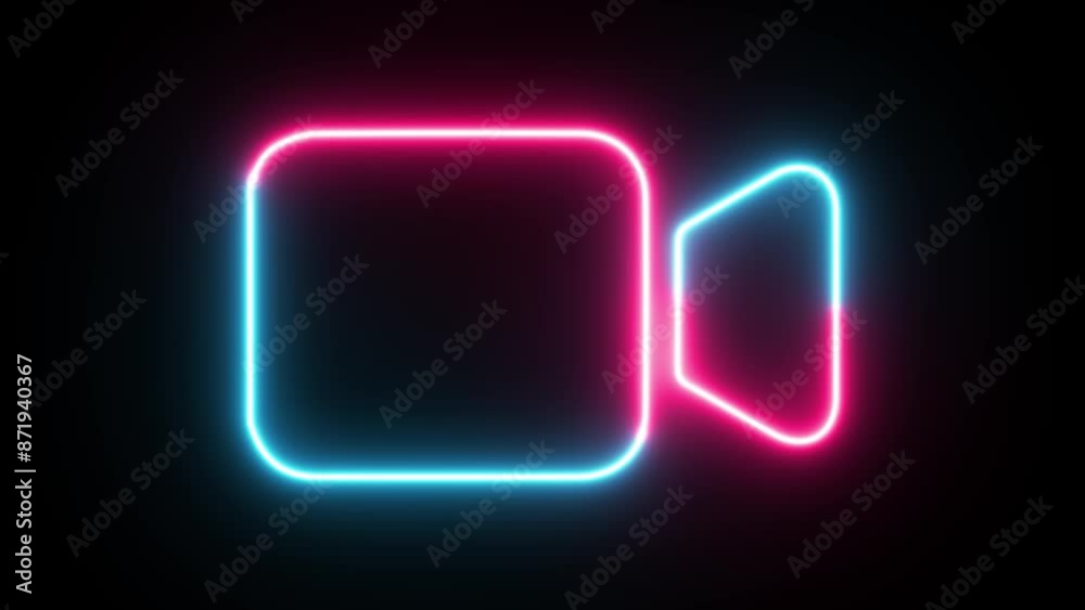 Neon Video camera icon animation. Video camera. Neon microphone icon motion graphics. Neon Video camera icon animation. Video camera. Neon microphone icon motion graphics.
